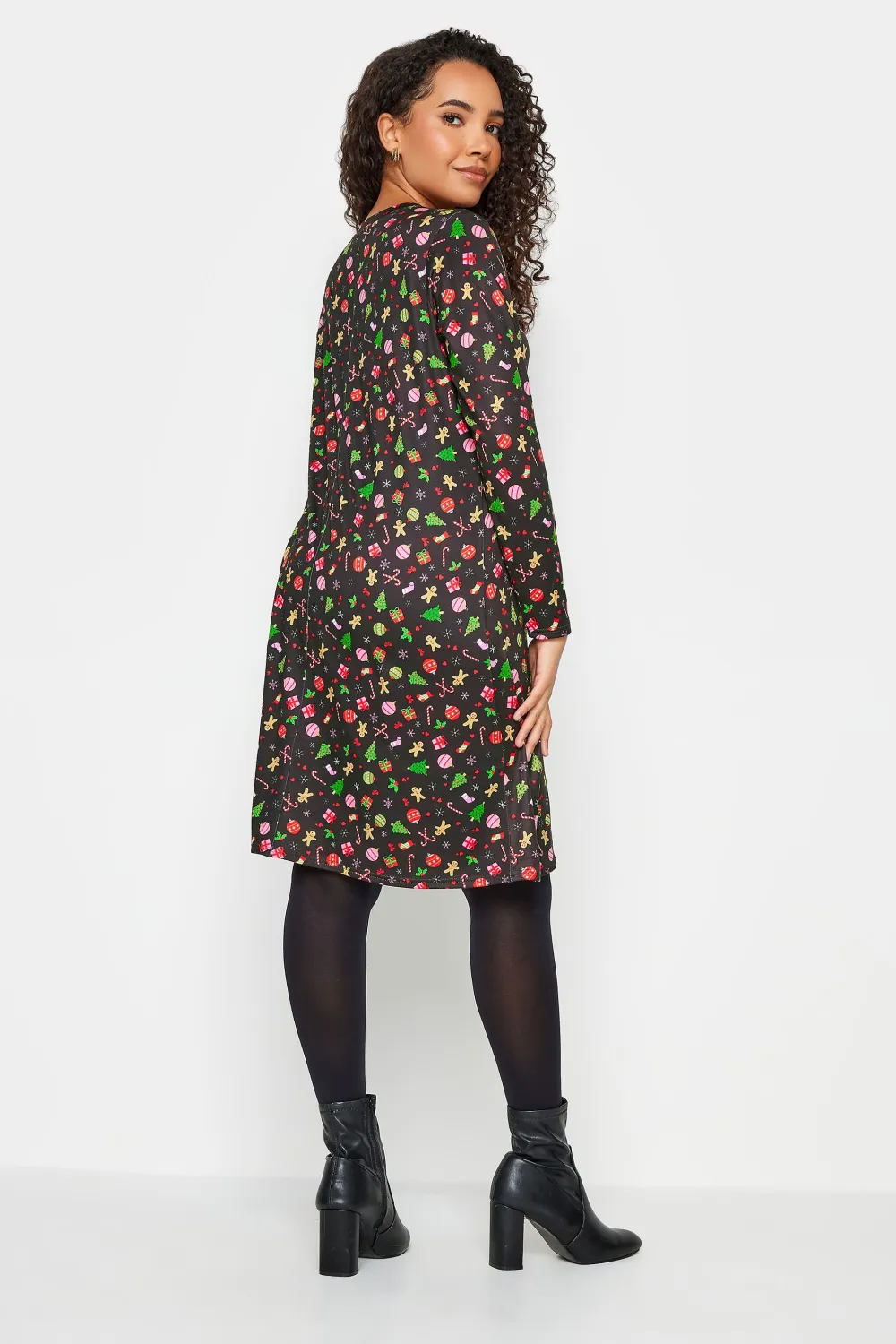 M&Co Black Candy Cane Print Christmas Dress