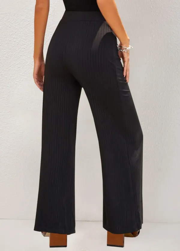 Straight Leg Black Elastic High Waisted Pants