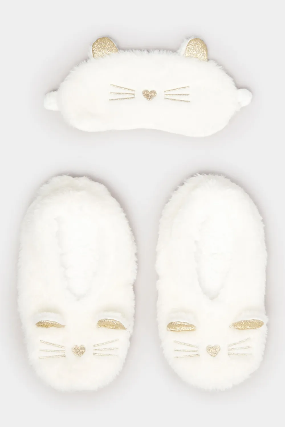 White Fluffy Cat Eye Mask & Slipper Set