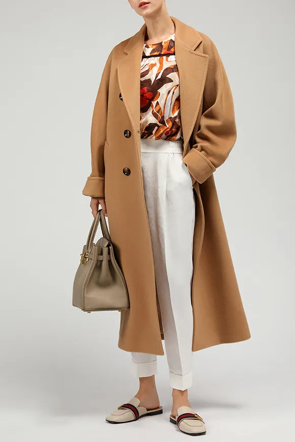 Solid double breasted cashmere lapel coat