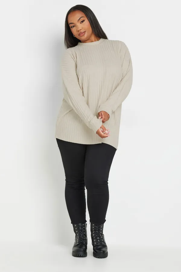 YOURS Curve Light Grey Ribbed Jumper