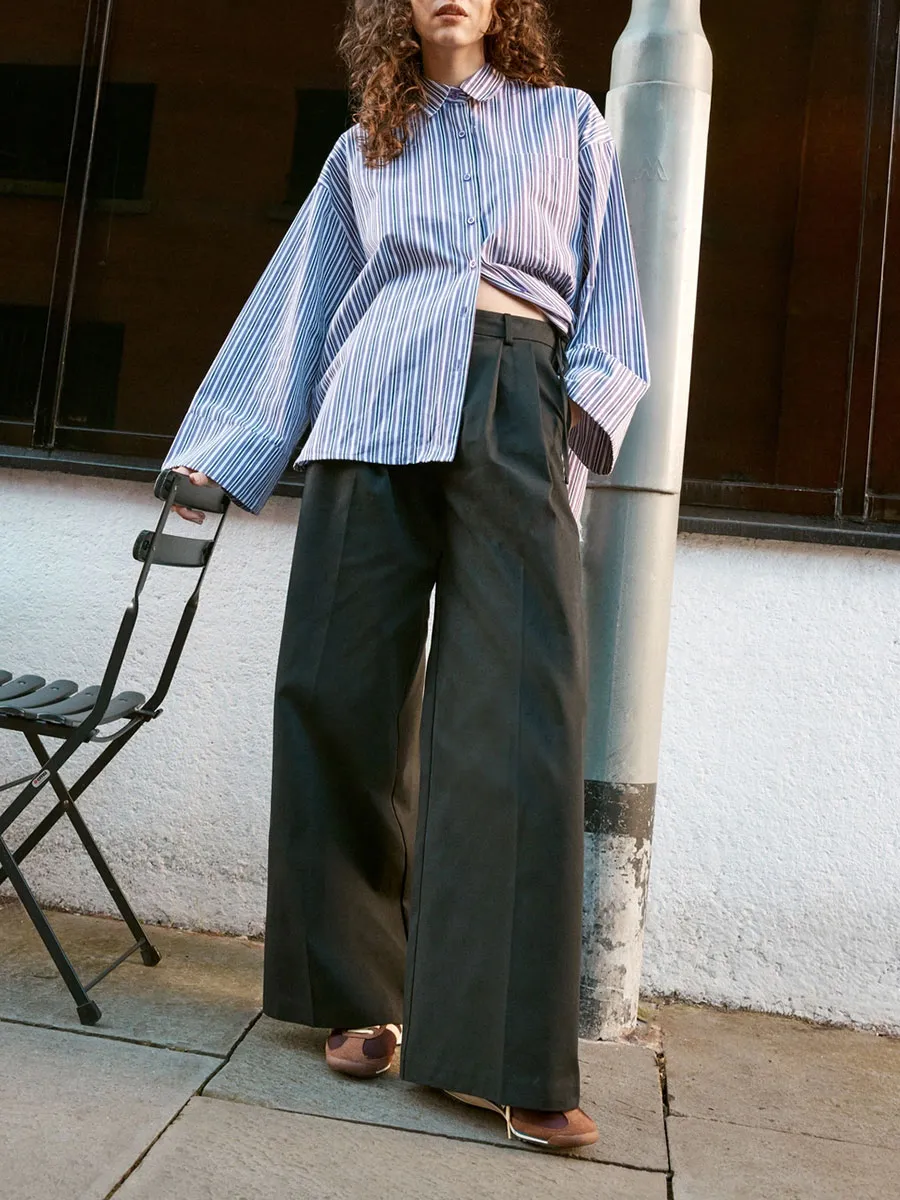 Women'S Casual Color-Block Stripe Long-Sleeve Shirt