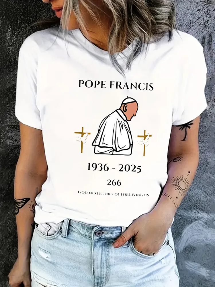 Women's God Never Tires Of Forgiving Us Print Short Sleeve Round Neck Cotton T-Shirt