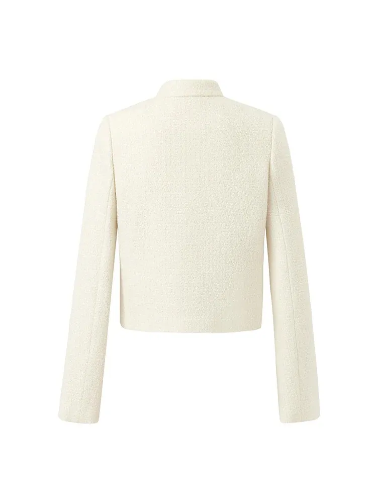 Women's Wool Blend Stand Collar SIngle-Breasted Women Jacket