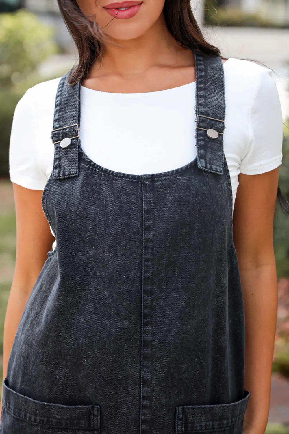 Autumn Days Black Denim Overall Mini Dress