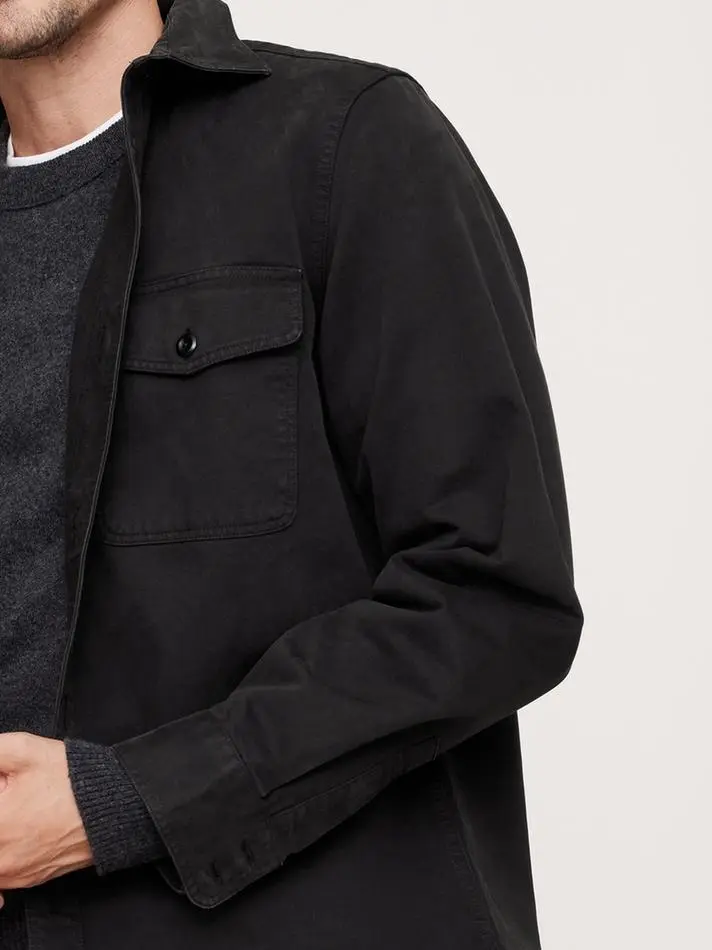 Men's Washed Black Stylish Casual Cotton Jacket