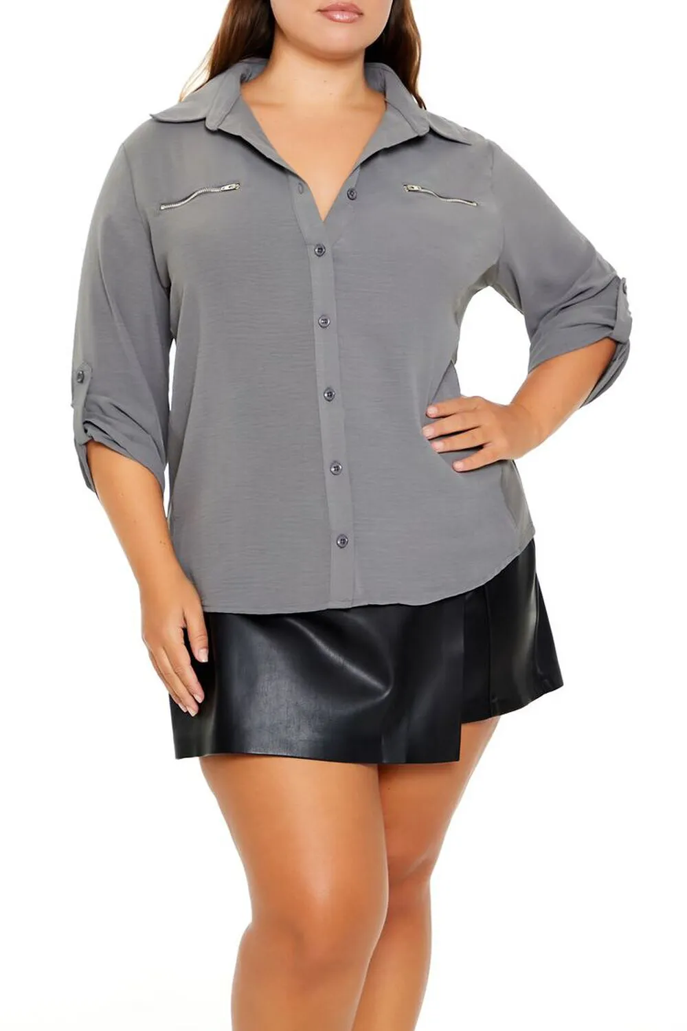 Plus Size Roll-Tab Sleeve Shirt