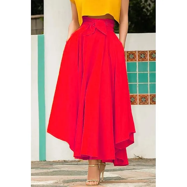 Women's Skirt Swing Work Skirts Long Skirt Maxi Cotton Blend Yellow Red Orange Skirts Autumn / Fall Streetwear Weekend S M L