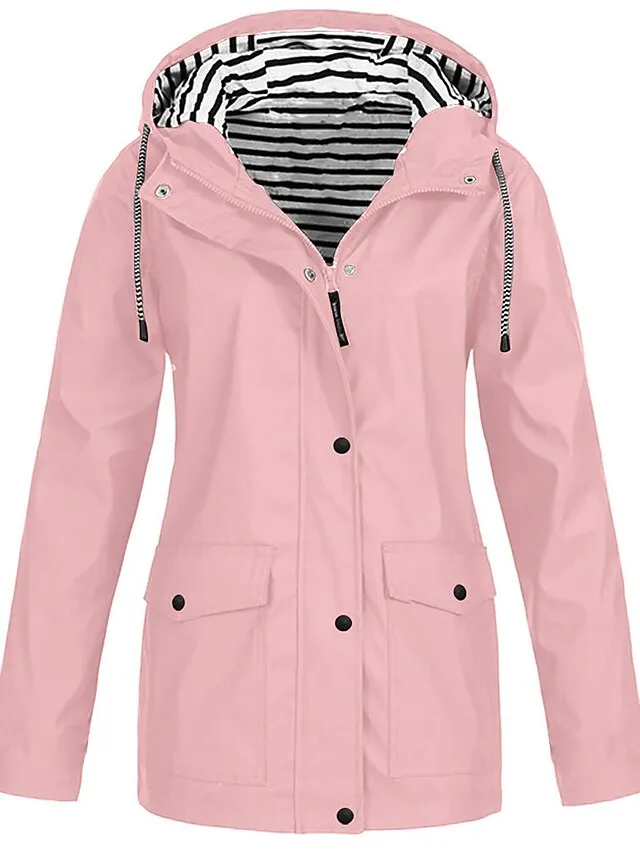 Women's Rain Jacket Fall Waterproof Outdoor Hiking Coat Zipper Windproof Hoodie Jacket Winter  Warm