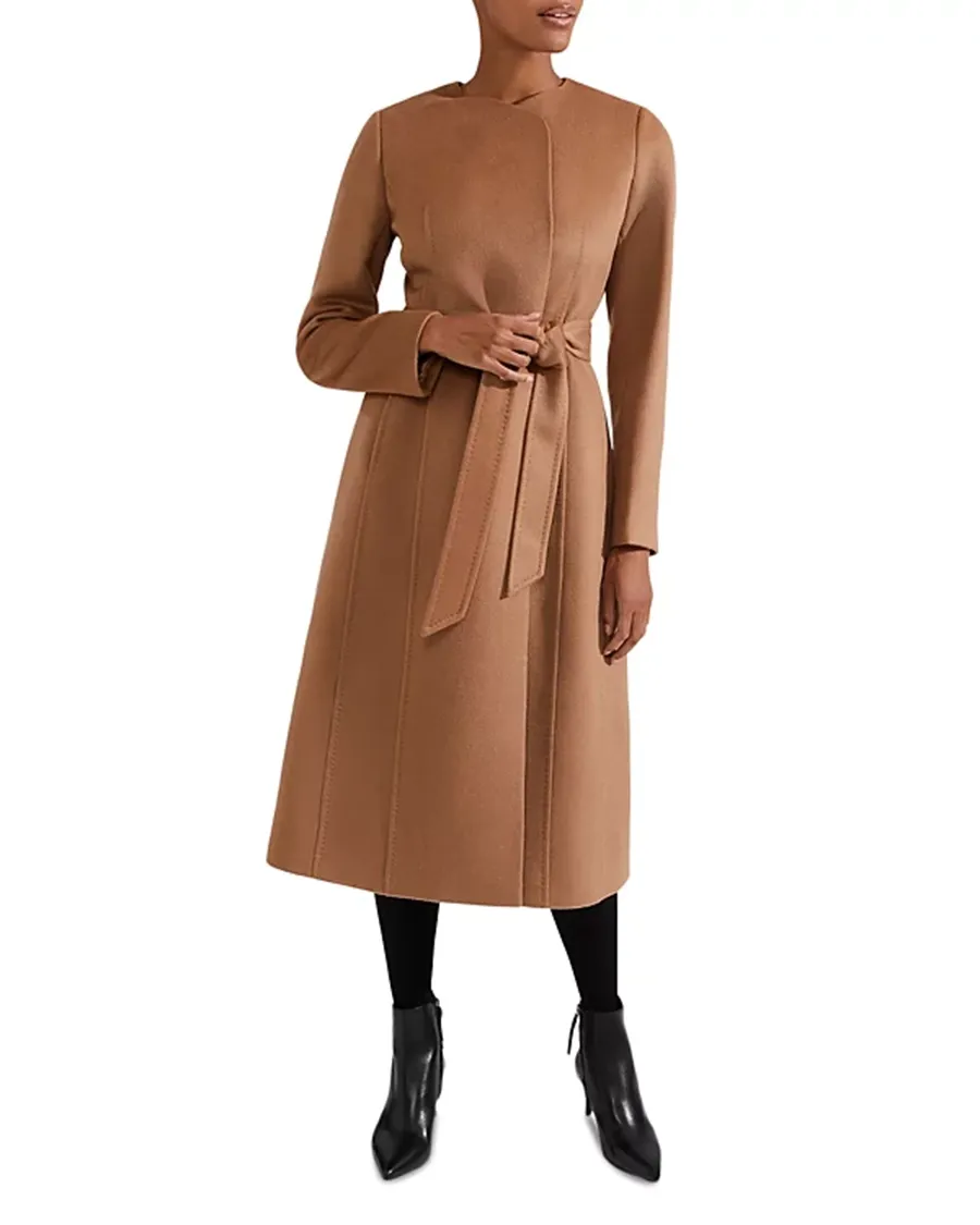 Long Sleeves Dark Camel Belted Coat