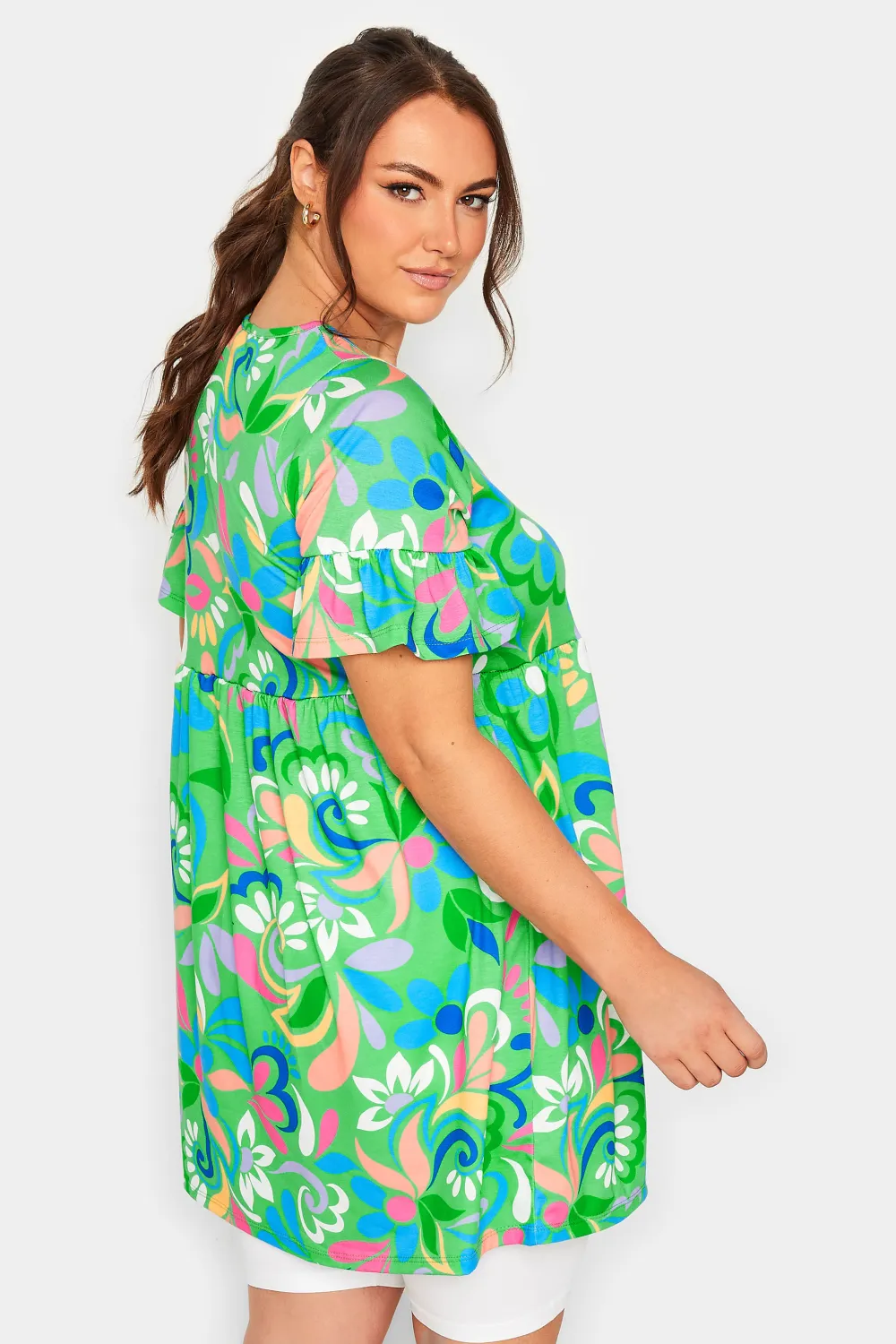 YOURS Curve Green Floral Print Smock Tunic Dress