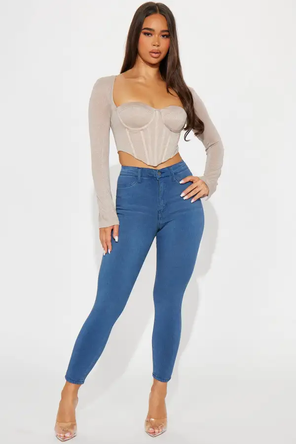 Sarah Shimmer Corset Top - Taupe