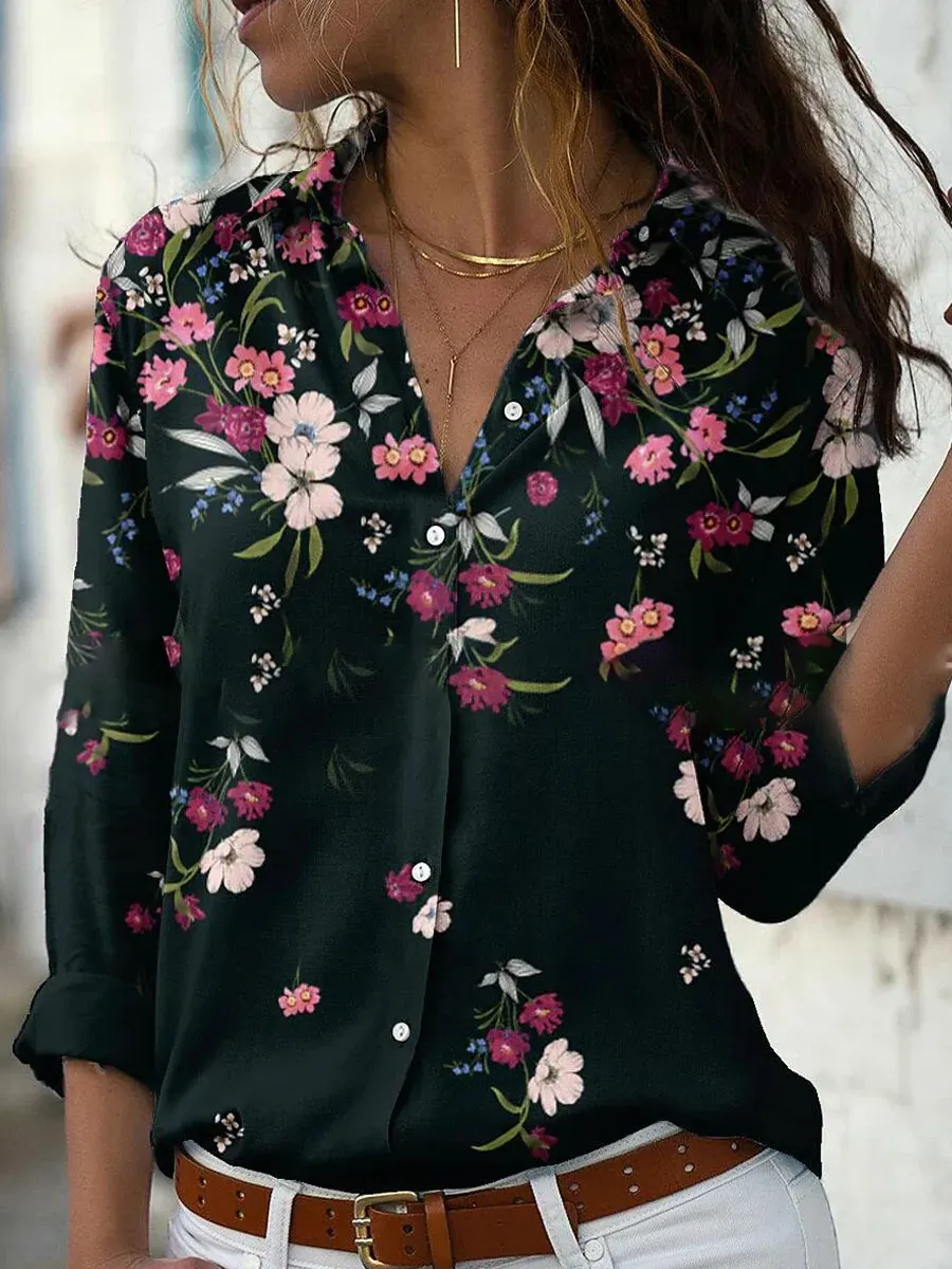 Casual Loose Floral Print Sun Protection Long Sleeve Blouse