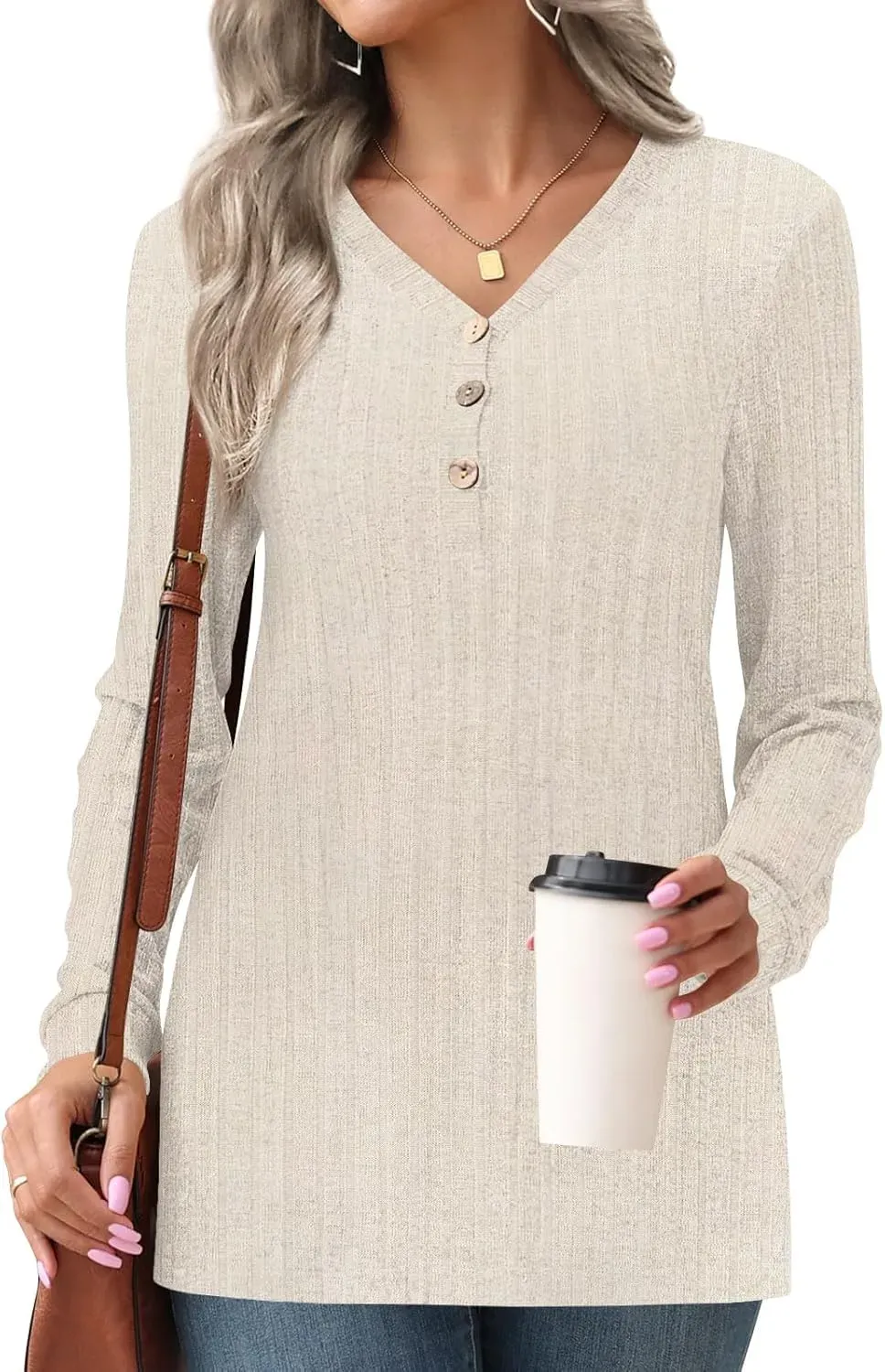 HOTGIFT Womens 2024 Fall Winter Tunic Tops Long Sleeve Casual T-Shirts Soft Comfy Stripe Blouse Lightweight