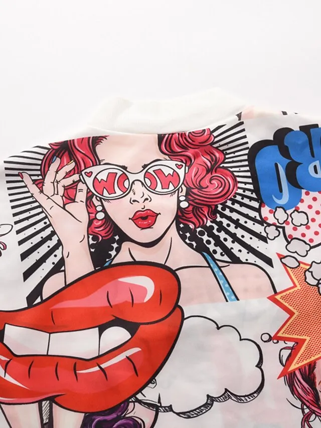 Women's Bomber Jacket Casual Jacket Varsity Jacket  Lips Print Regular Coat Stand Collar Regular Fit Breathable Lightweight Casual Jacket Long Sleeve Print Fall Spring Casual Daily