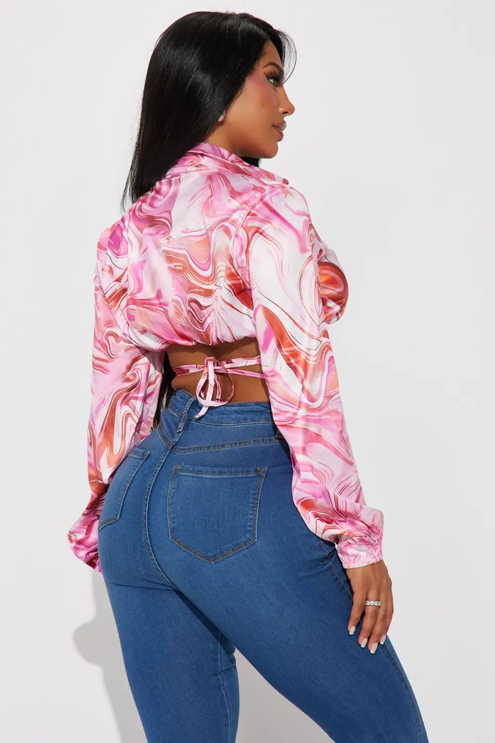 Tasia Satin Blouse Top - Pink/combo