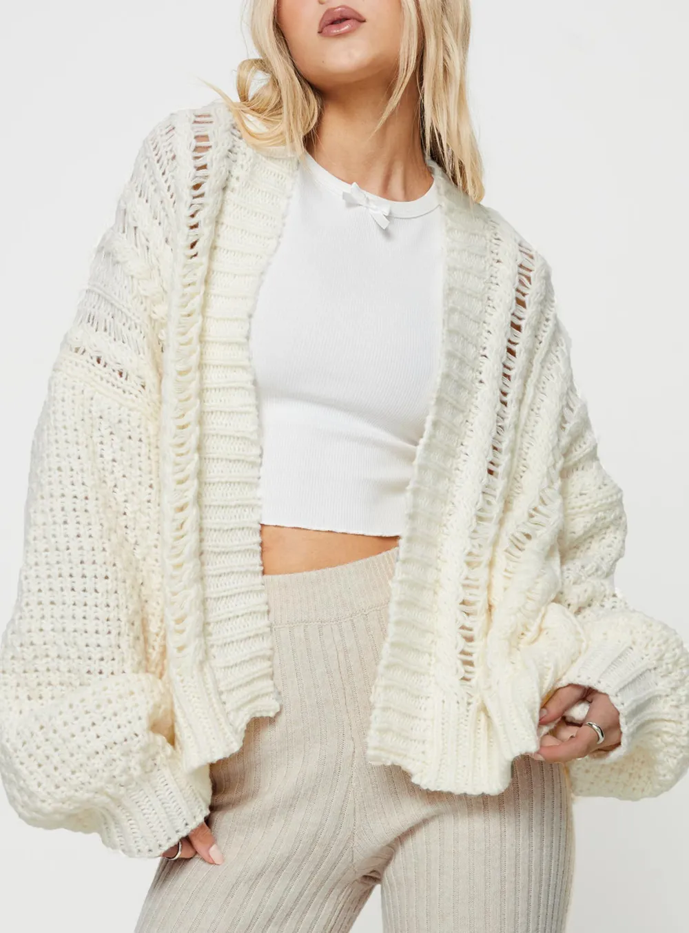 Cable Cardigan Oversized Cream