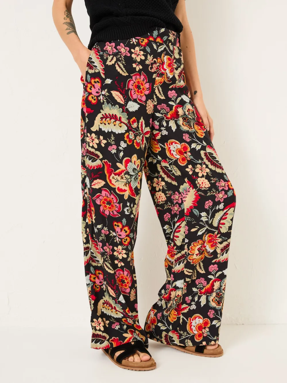 Black Floral Wide Leg Trousers