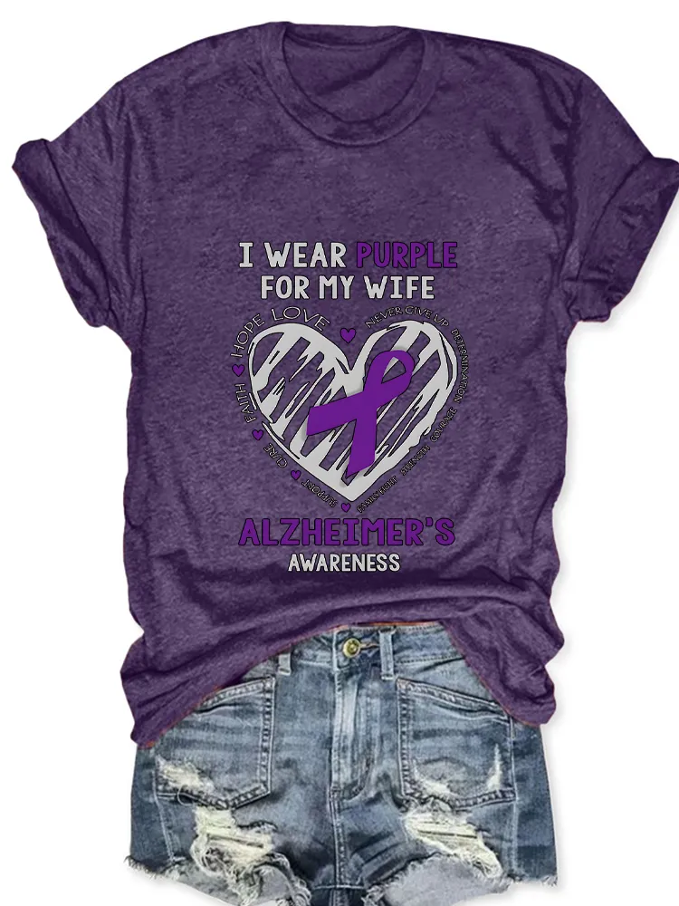 Women'S I Wear Purple For My Wife Round-Neck Short-Sleeved T-Shirt
