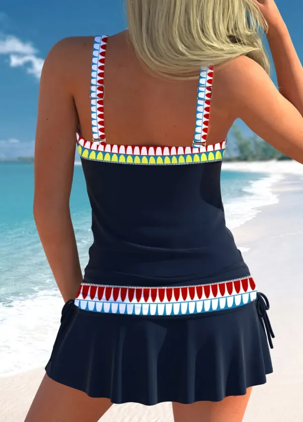 Circular Ring African Tribal Print Navy Tankini Top