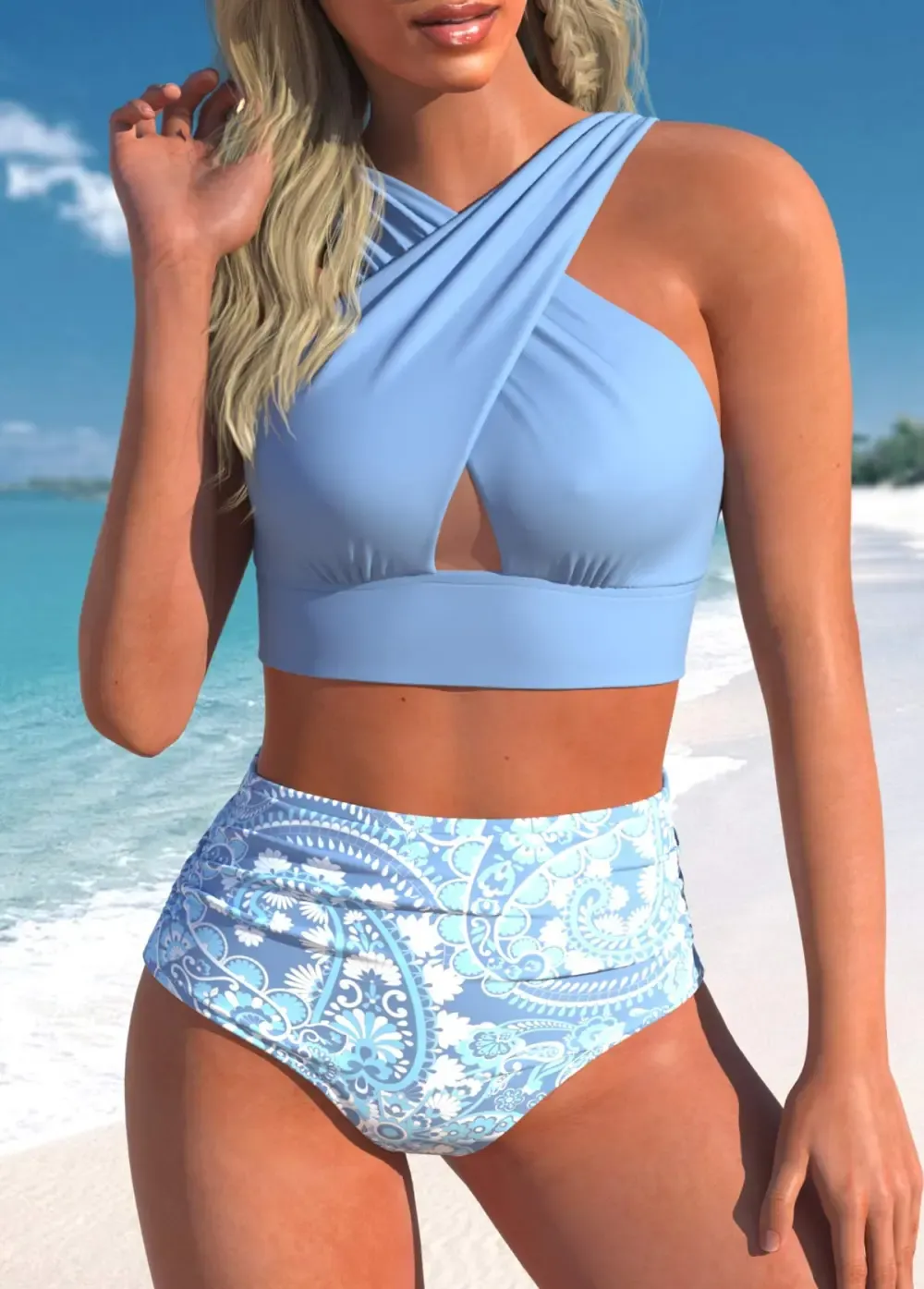 Stretch Criss Cross Dusty Blue Bikini Top