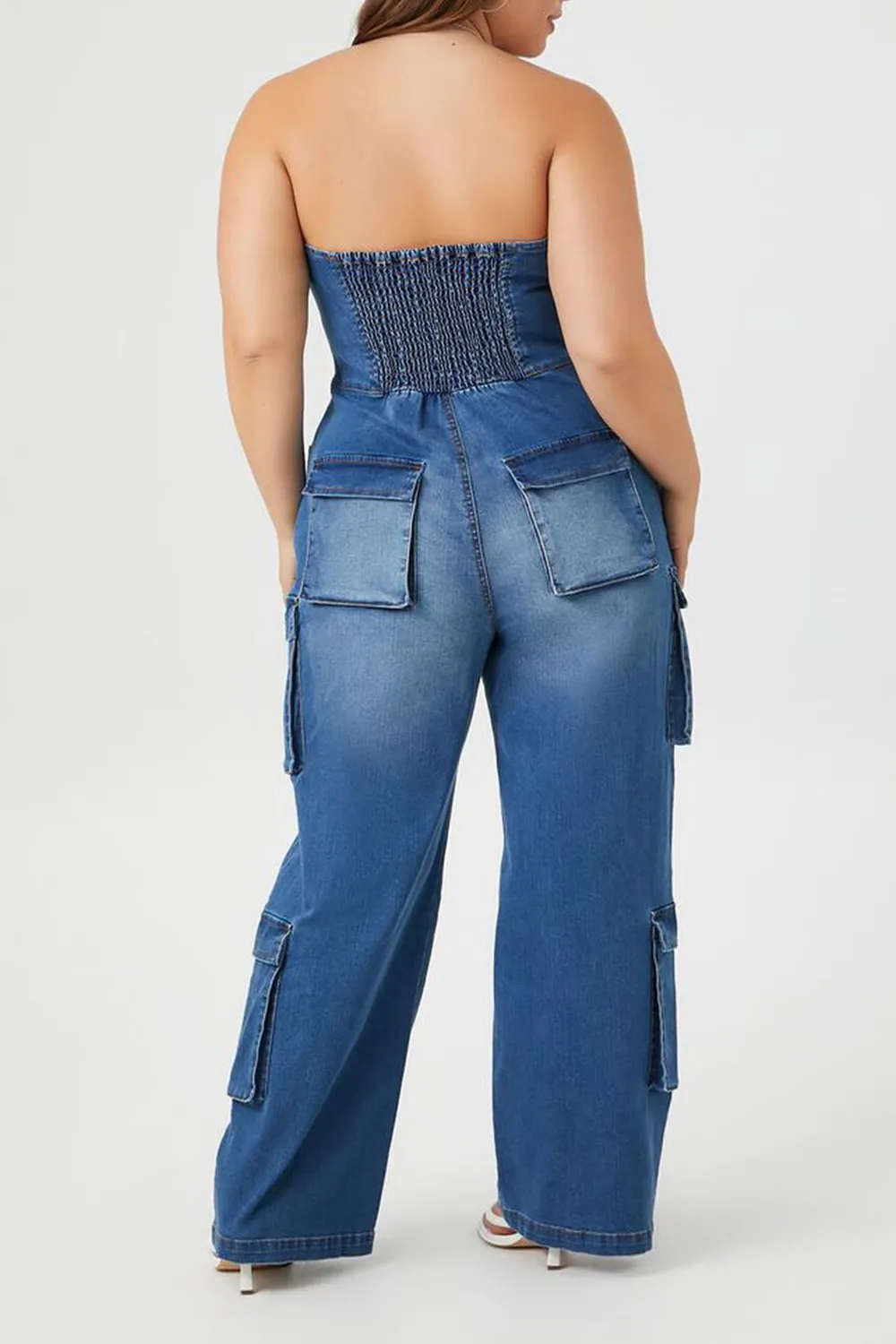Plus Size Strapless Denim Jumpsuit