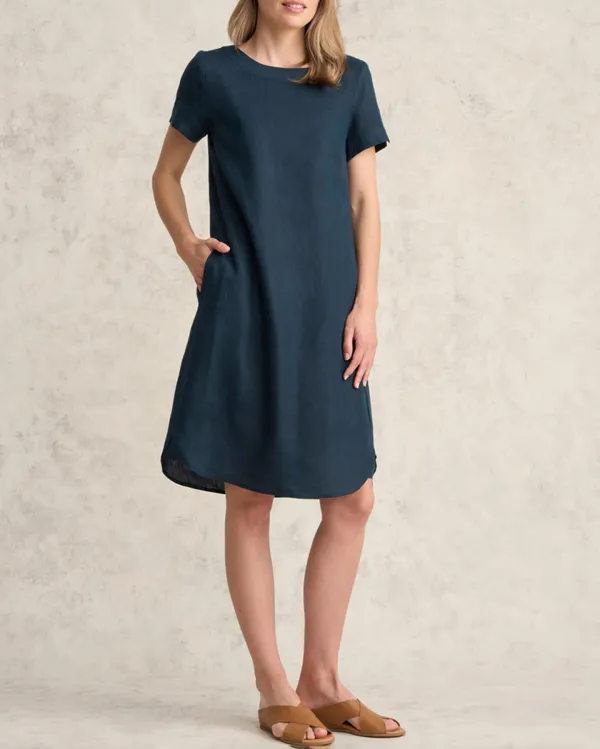 Scoop Neck Linen Dress - Ink