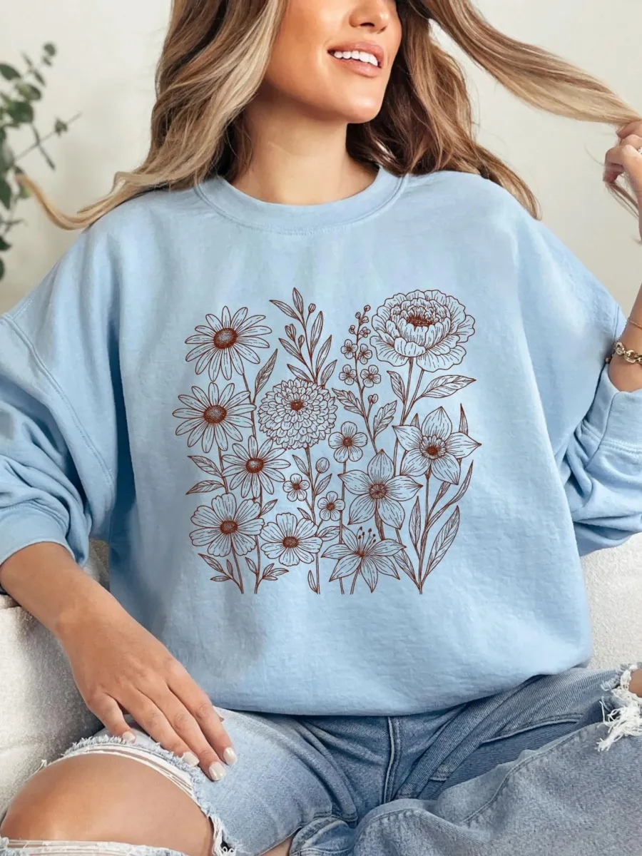 Minimalist Floral Crew Neck Sweatshirt