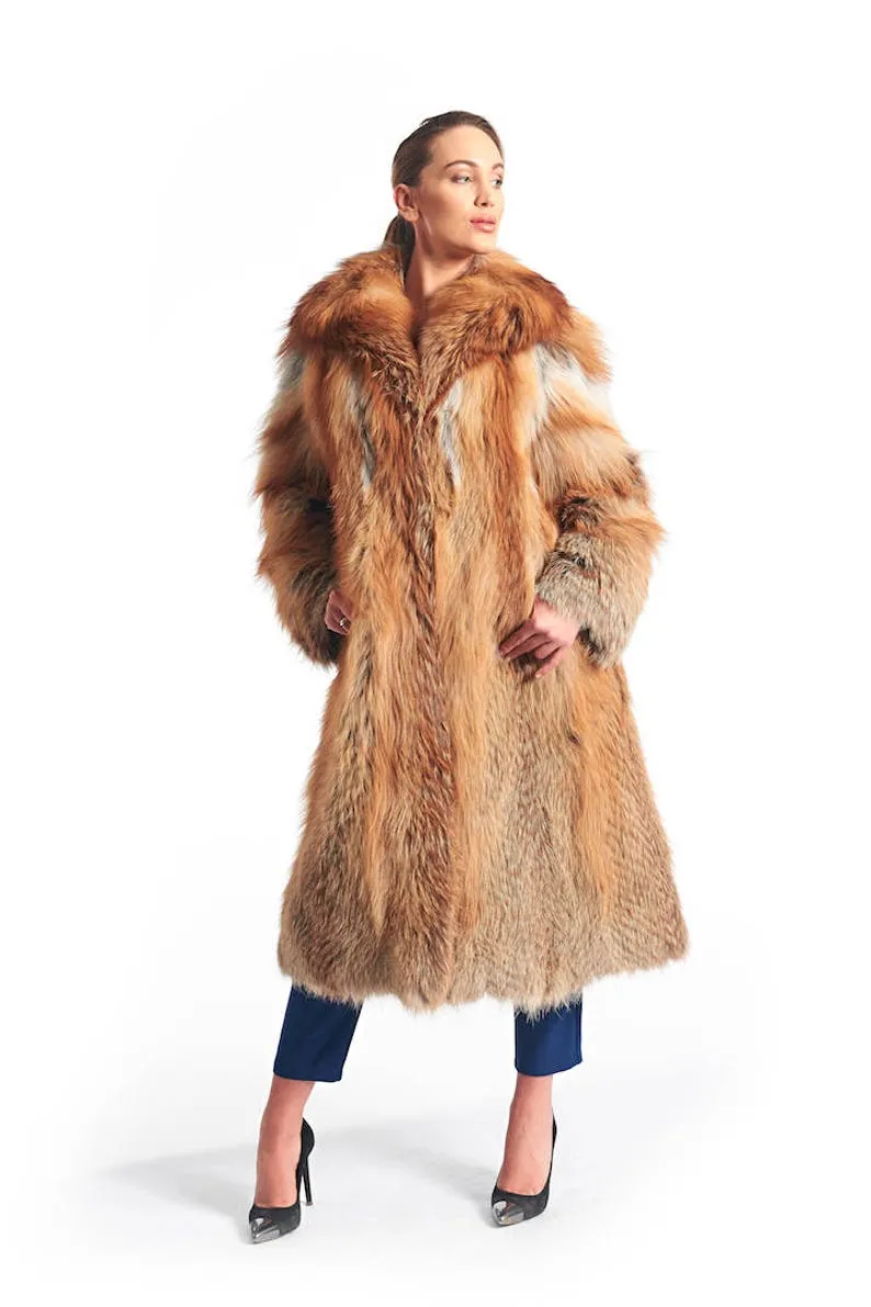 Full Length Red Fox Fur Coat Shawl Collar
