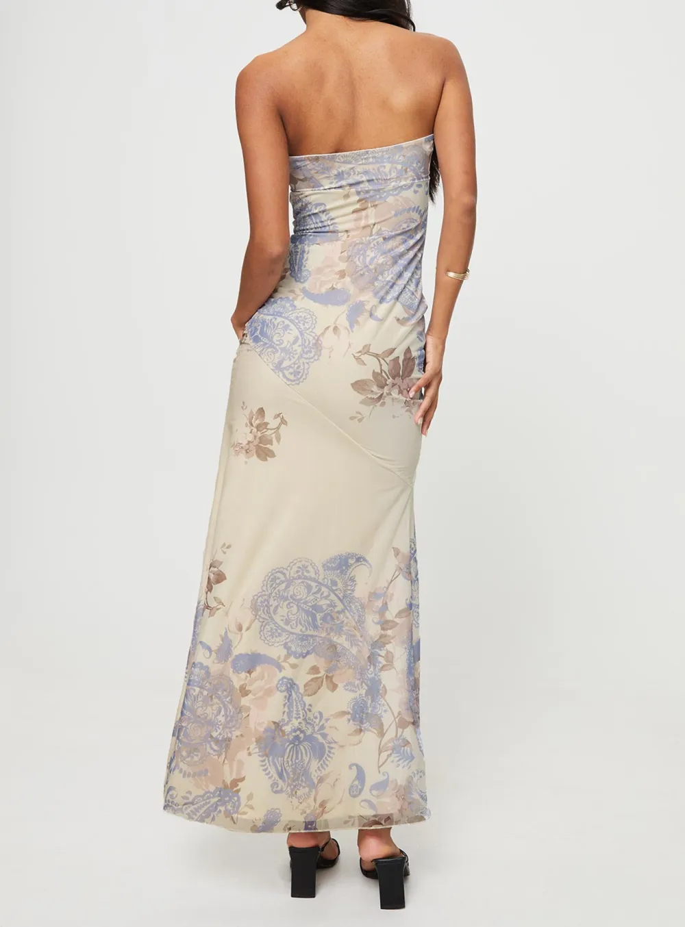 High Split Maxi Dress Cream Multi