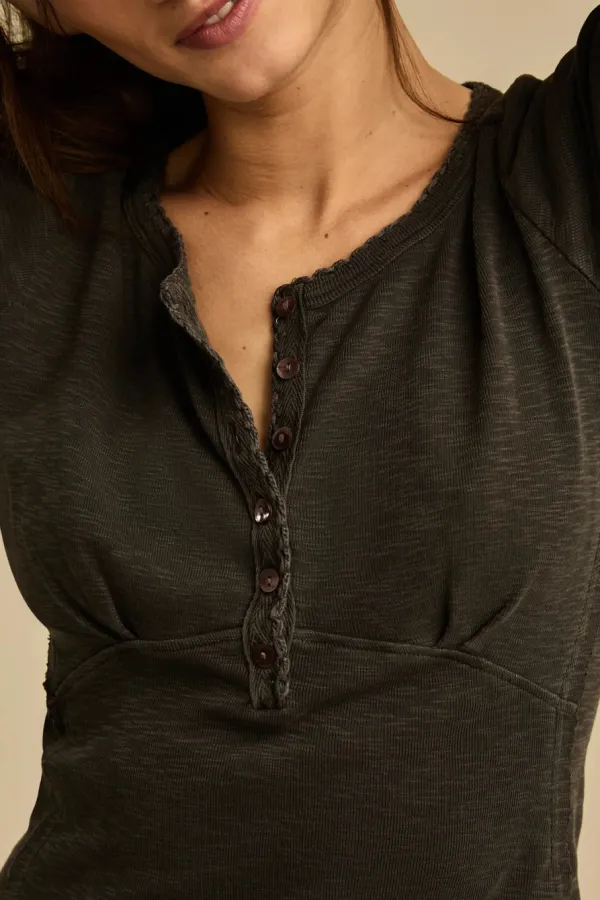 Asphalt Crochet Trim Short Sleeve Henley