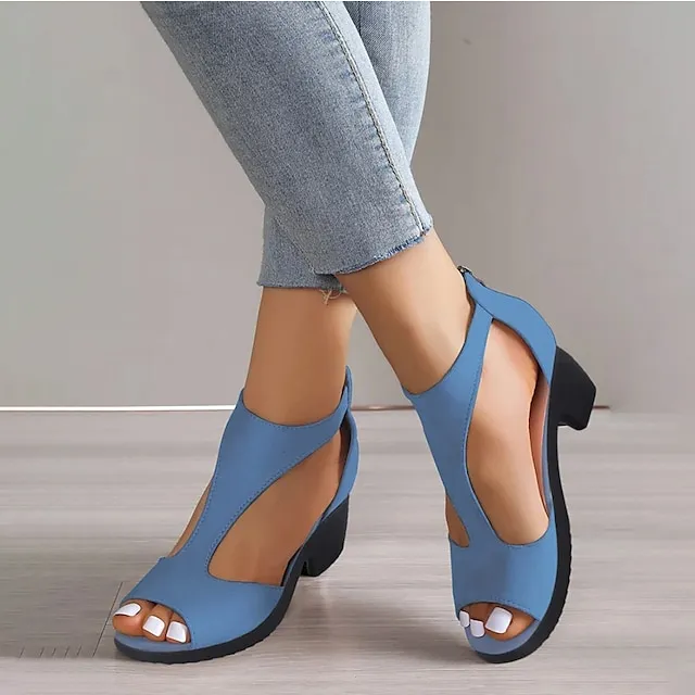 Women's Sandals Sexy Shoes Gladiator Sandals Roman Sandals Plus Size Wedding Daily Club Summer Zipper Block Heel Chunky Heel Cuban Heel Peep Toe Sexy Casual Suede Zipper Solid Color Blue