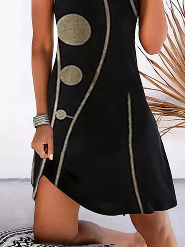 Women's Casual Dress Mini Dress Black Blue Sleeveless Geometric Print Summer Spring Crew Neck Basic Summer Dress Spring Dress 2023 S M L XL XXL 3XL 4XL 5XL