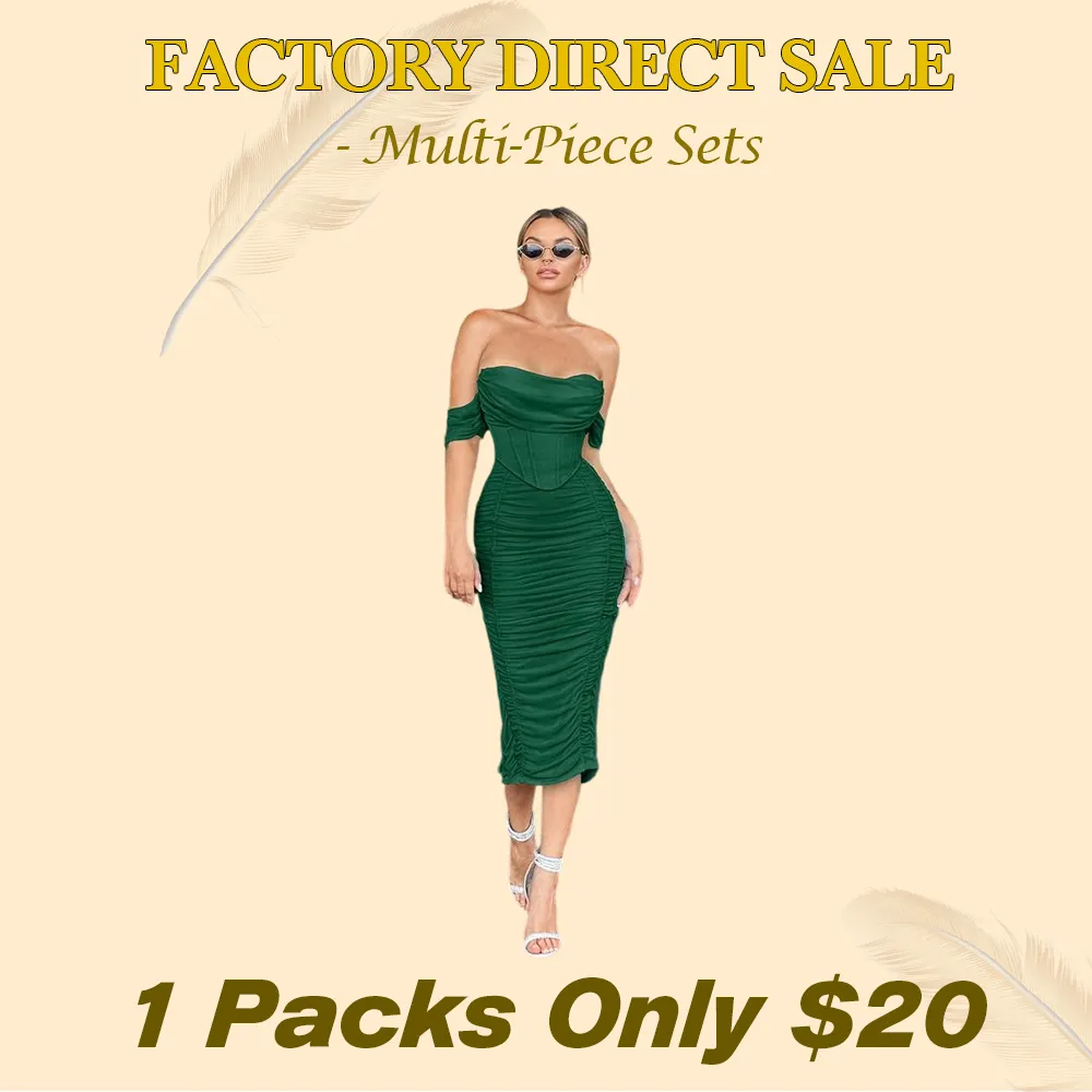 Women's Off The Shoulder Cocktail Midi Dress with Built-in Bra Ruched Bodycon Corset for Fall Homecoming Wedding Guest Formal Party - Sleeveless