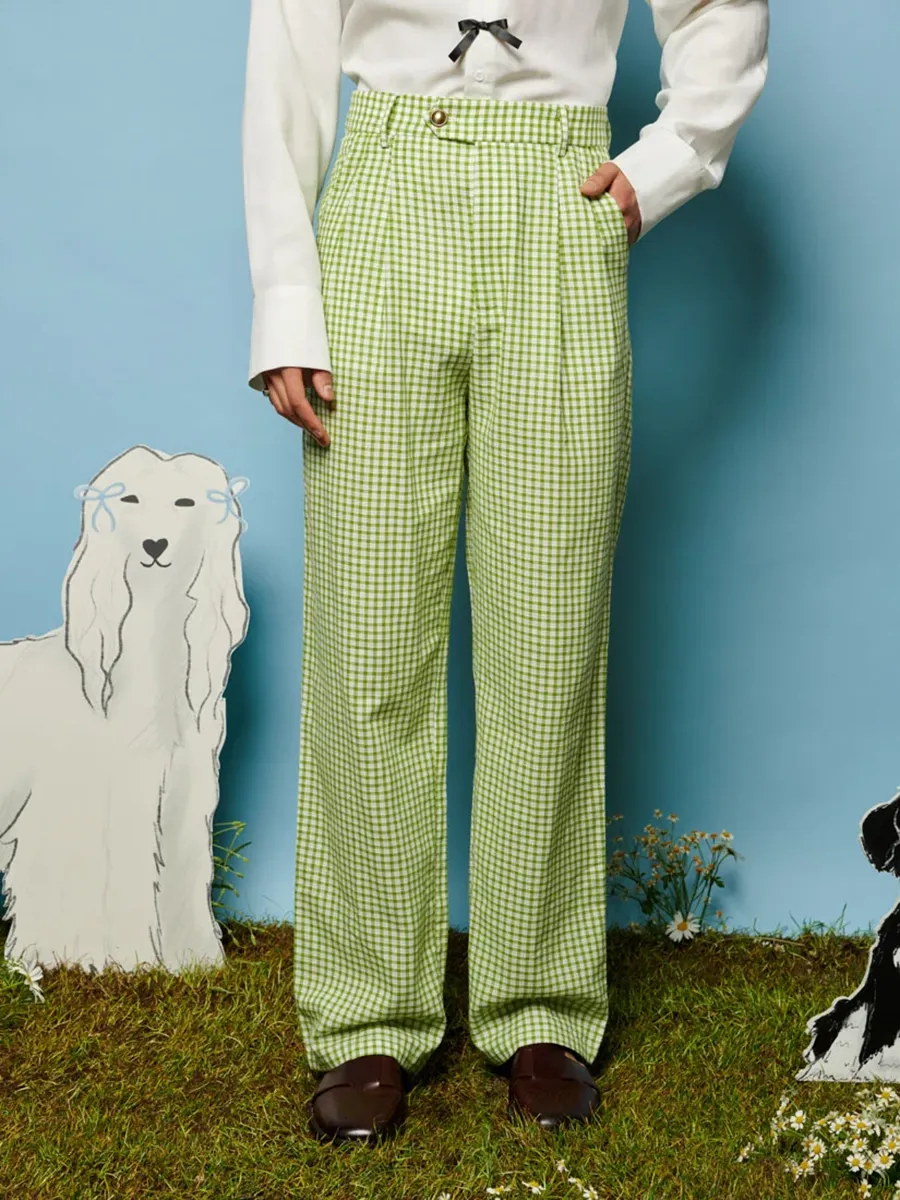 Wide-Leg Gingham Trousers