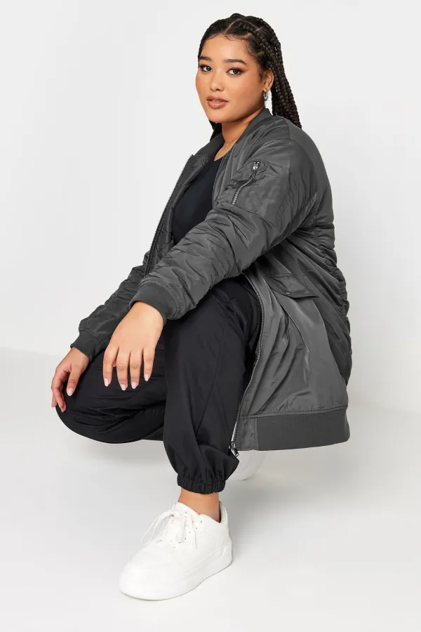 YOURS Curve Black Longline Bomber Jacket