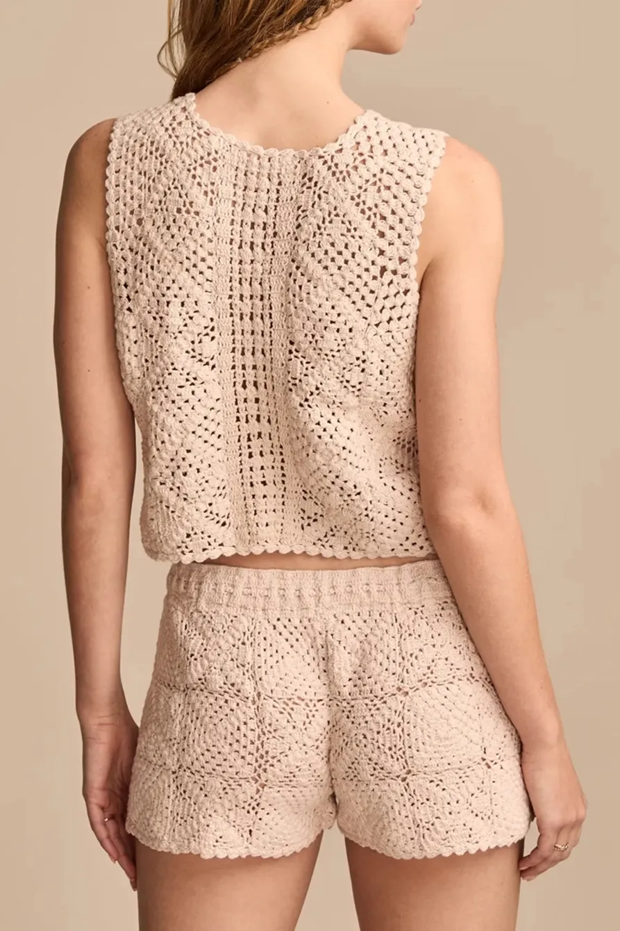 Blush Pink Crochet Trim Short Sleeve Henley