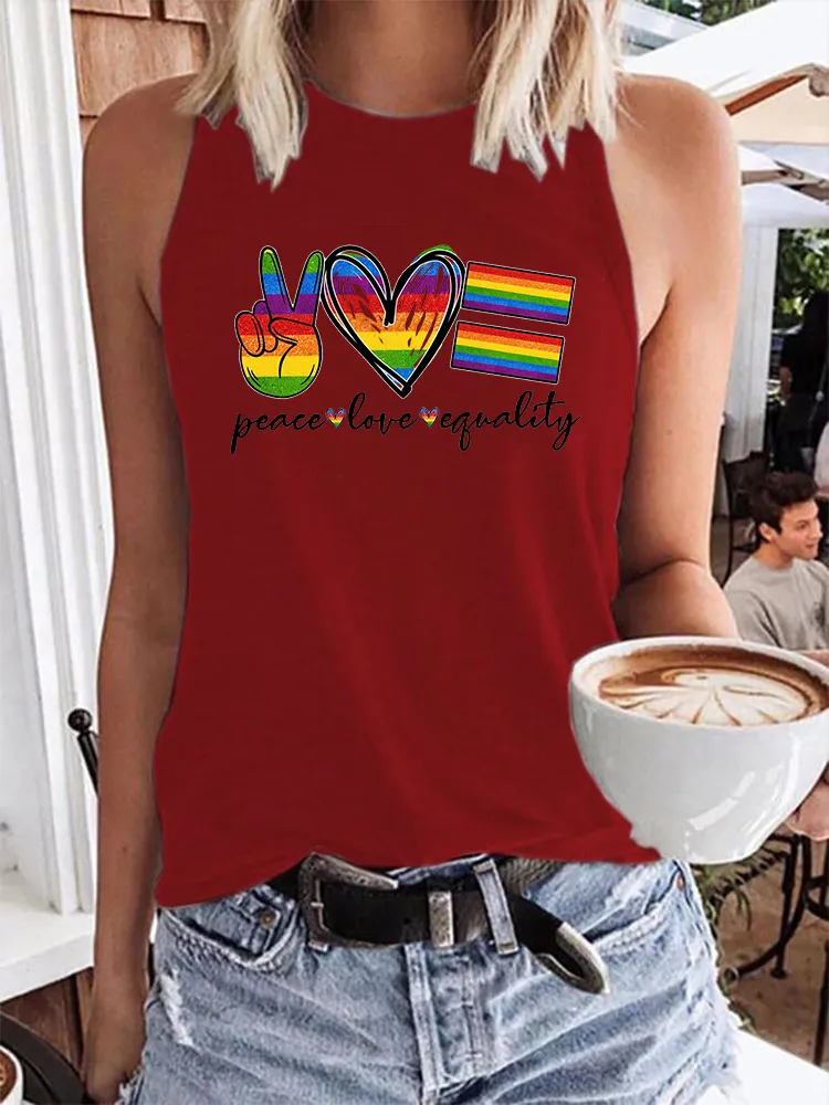 Women's Gay Day Peace Love Equality Crew Neck Vest