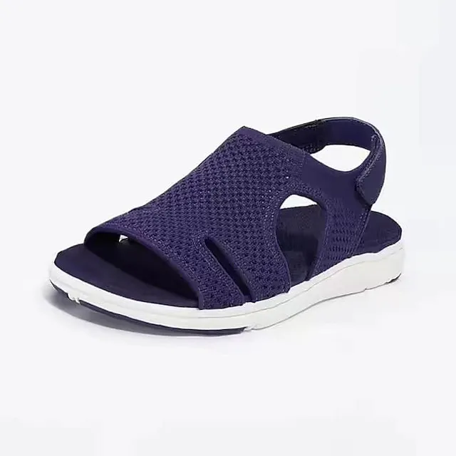 Women's Sandals Flat Sandals Plus Size Daily Beach Flat Heel Open Toe Elegant Casual Minimalism Mesh Magic Tape Solid Color Light Blue Purple / Blue Black