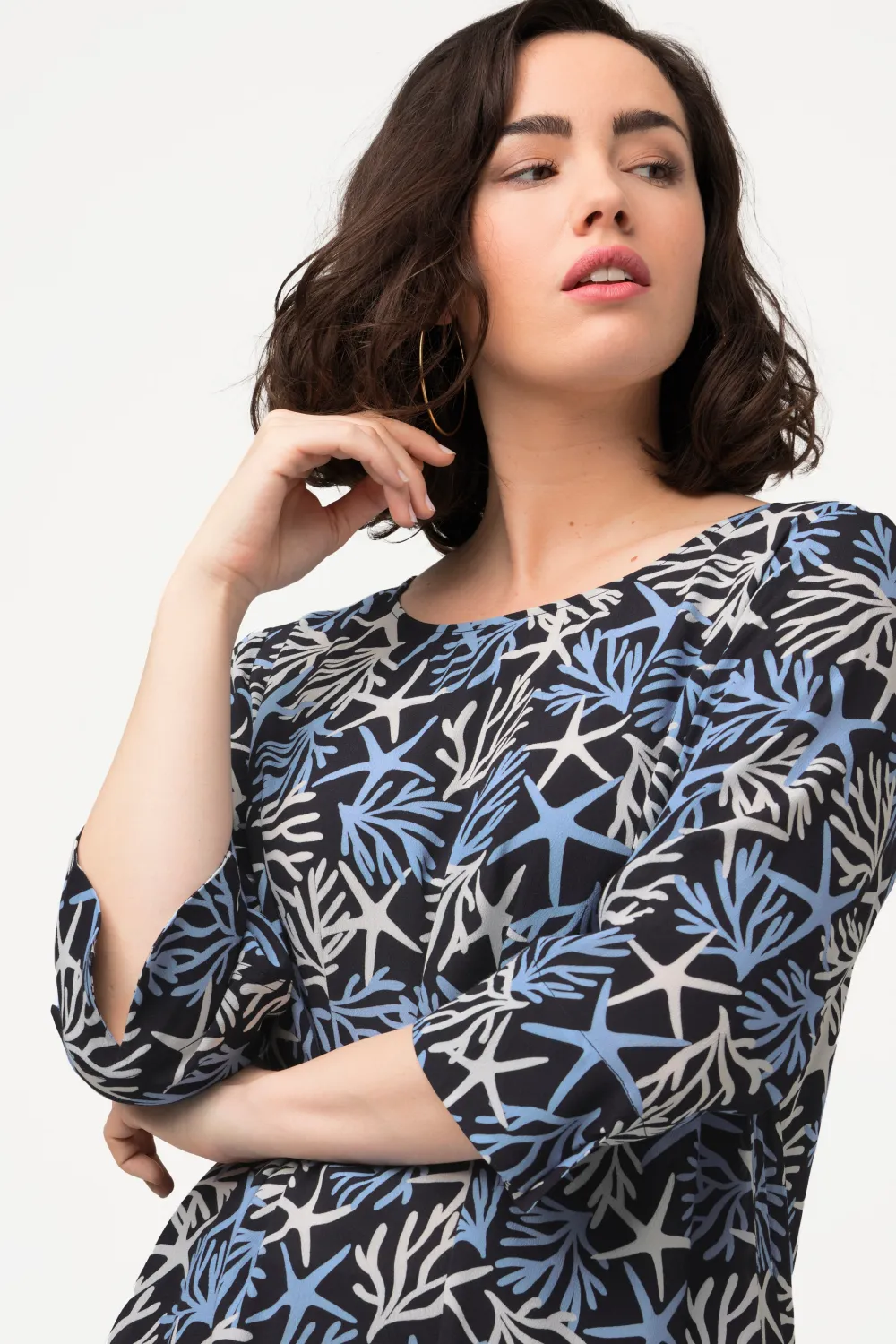 Bluse gemustert A-Linie Rundhals 3/4-Arm