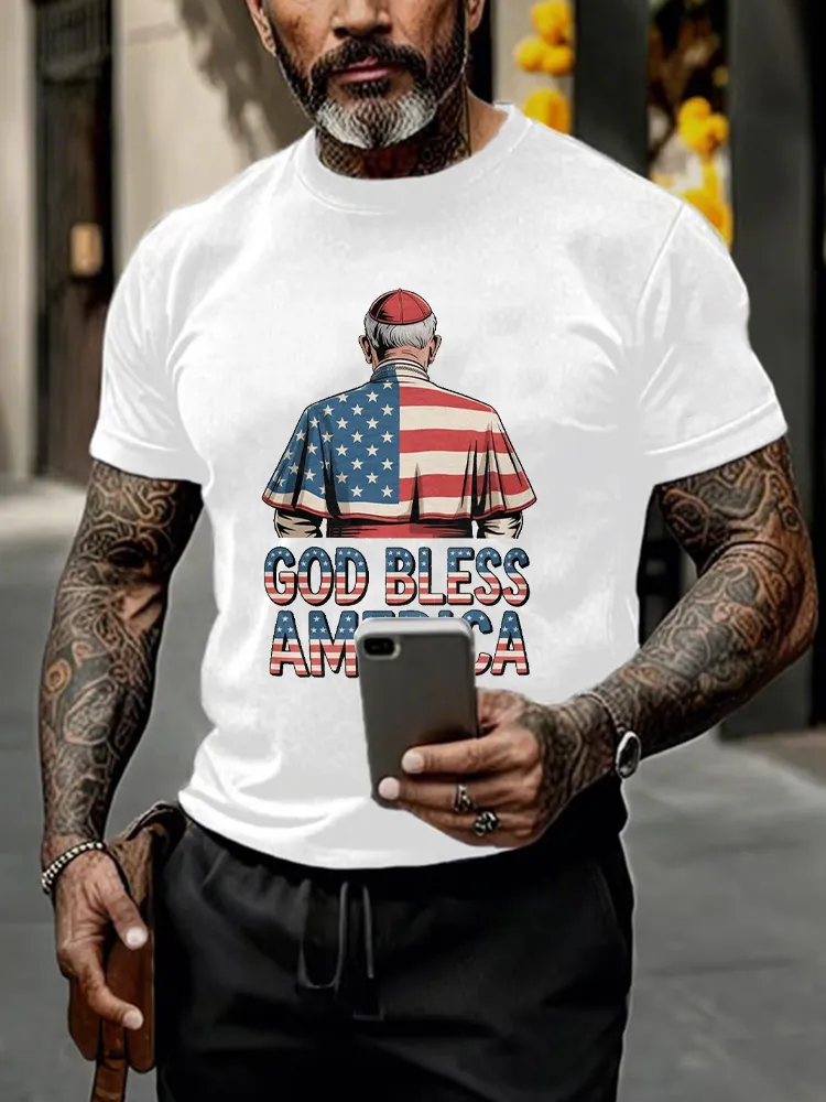 Men'S Pope Leo Xiv 8th May 2025 God Bless America Printed T-Shirt