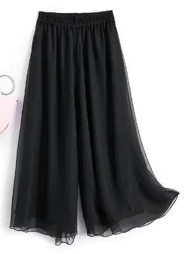 Women's Wide Leg Chinos Gauchos Pants Trousers Full Length Multi-Layer Wide Leg Baggy Micro-elastic Mid Waist Stylish Casual Daily Vacation Black White M L Summer Spring