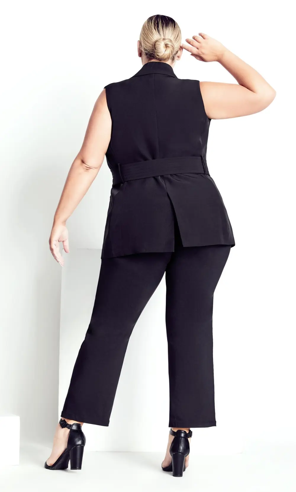 Evans Baptiste Black Dawn Buckle Up Sleeveless Blazer