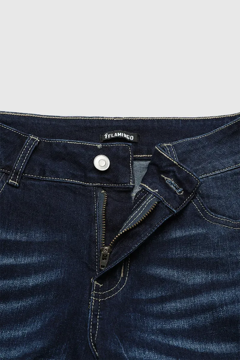 Feather Embroidery Mid Rise Bootcut Jeans