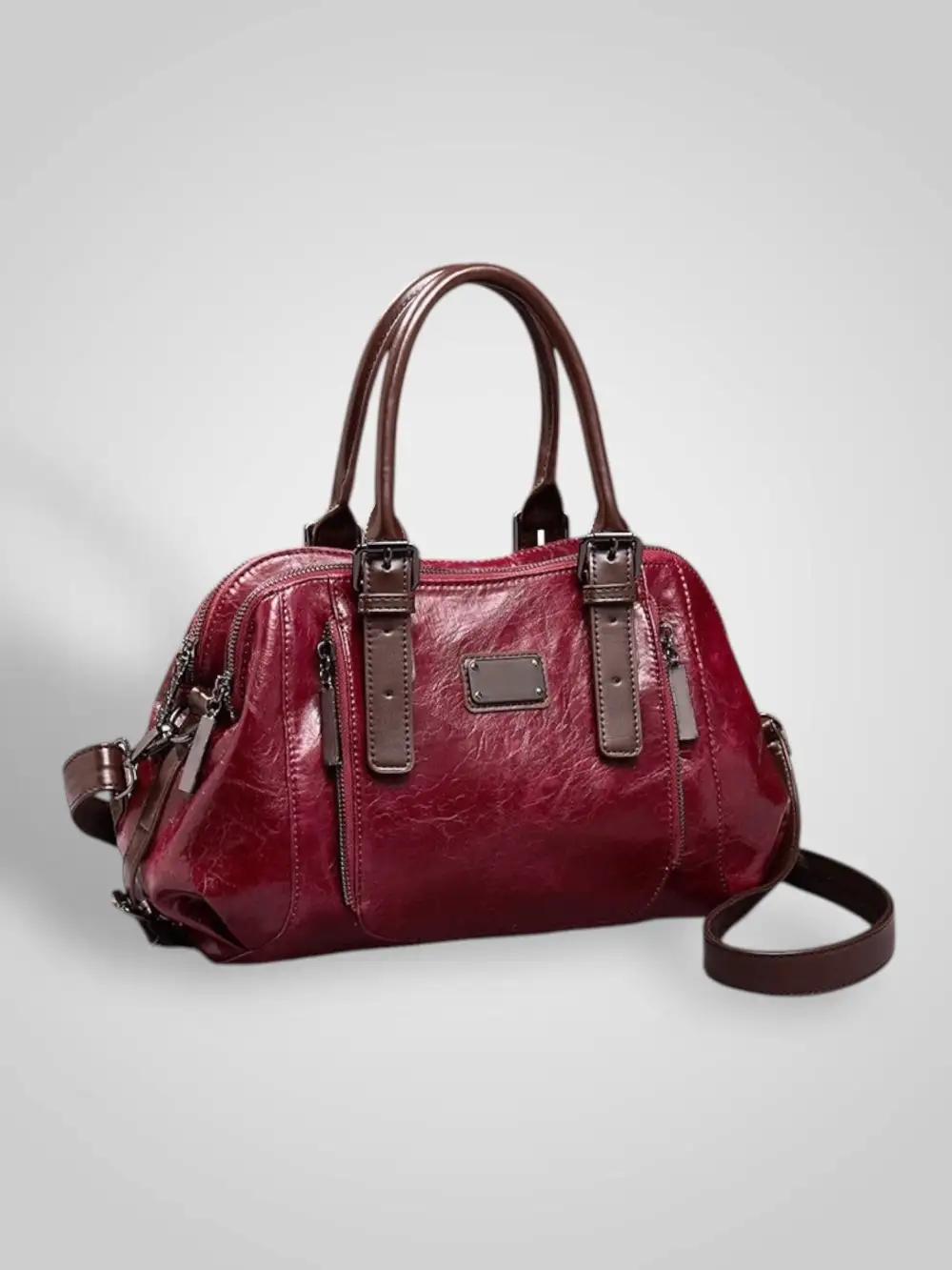 Structured Buckle Leather Handbag