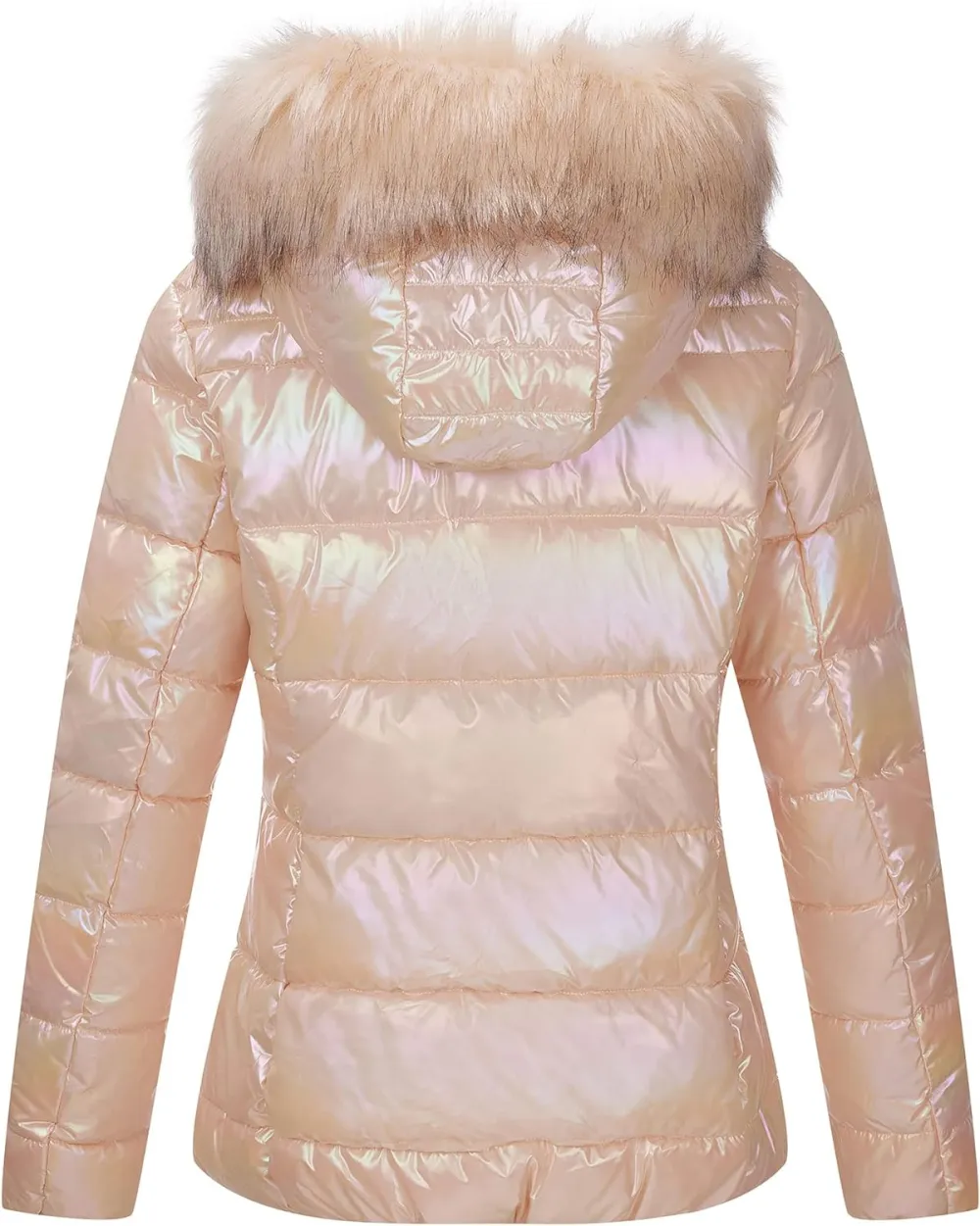 Womens Lightweight Puffer Jacket, Winter Coats for Women Warm Quilted Bubble Padded Hood Coat with Faux Fur Collar