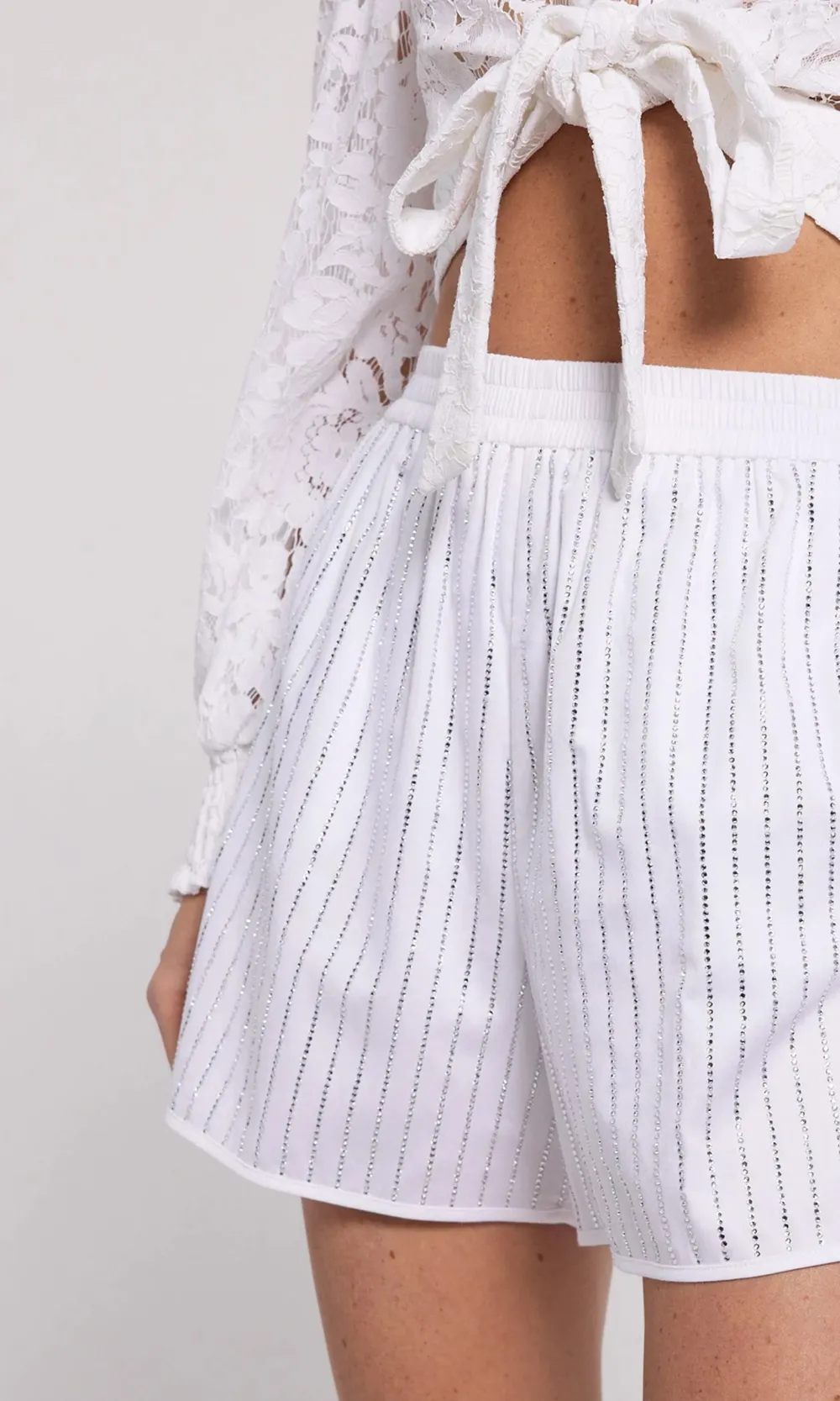 White Striped Crystal Shorts