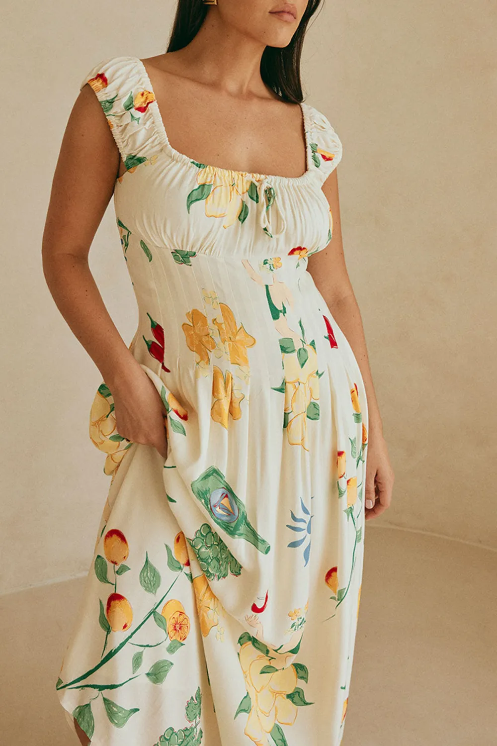 Square Neck Floral Print Maxi Dress