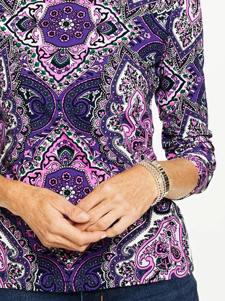 Women's Artistic Ornate Floral Patterned Long Sleeved T-Shirt