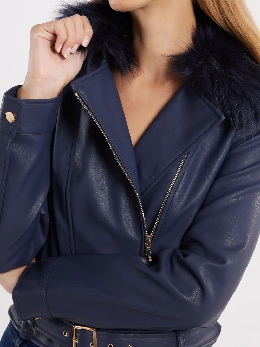 Leather Slim Fit Zippered Belted Jacket